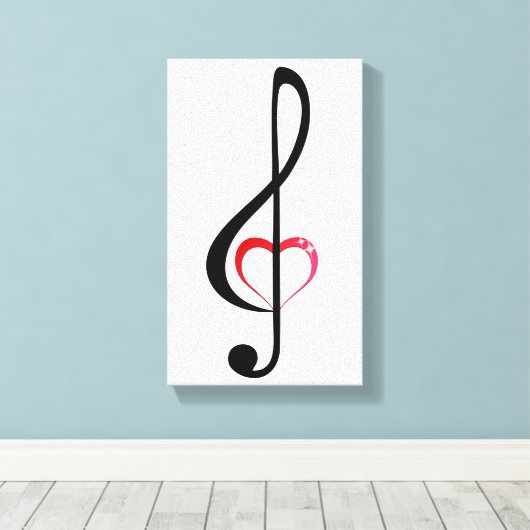 Treble cleart met glanzend roze hart canvas afdruk (Insitu (Houten vloer))