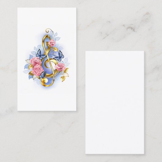 Treble cleart met roze rozen afsprakenkaartje (Voorkant / Achterkant)