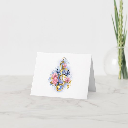 Treble cleart met roze rozen bedankkaart (Voorkant)