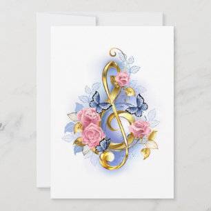 Treble cleart met roze rozen bedankkaart