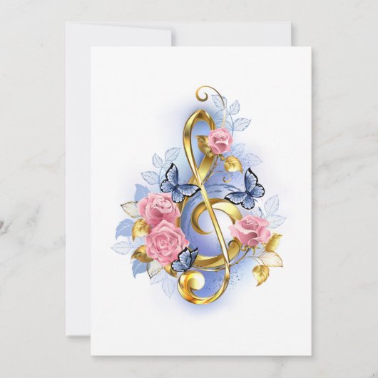 Treble cleart met roze rozen bedankkaart (Voorkant)