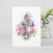 Treble cleart met roze rozen bedankkaart (Staand voorkant)