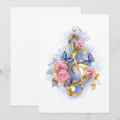 Treble cleart met roze rozen bedankkaart (Voorkant / Achterkant)