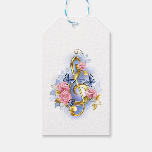 Treble cleart met roze rozen cadeaulabel (Voorkant)