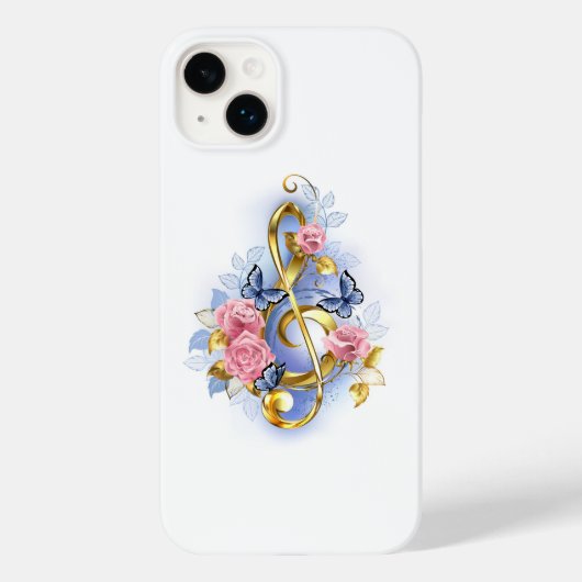 Treble cleart met roze rozen Case-Mate iPhone case (Achterkant)