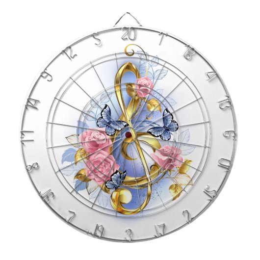 Treble cleart met roze rozen dartbord (Voorkant)