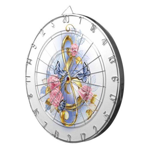 Treble cleart met roze rozen dartbord (Voorkant Rechts)