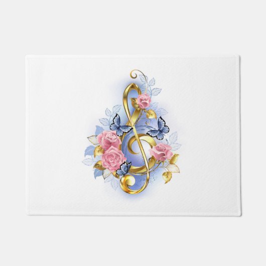 Treble cleart met roze rozen deurmat (Voorkant)