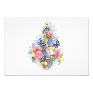 Treble cleart met roze rozen foto afdruk