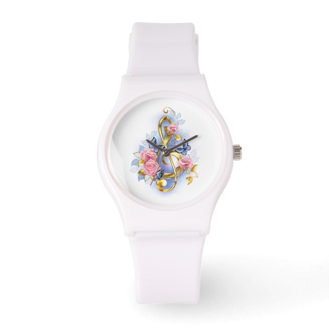 Treble cleart met roze rozen horloge (Voorkant)
