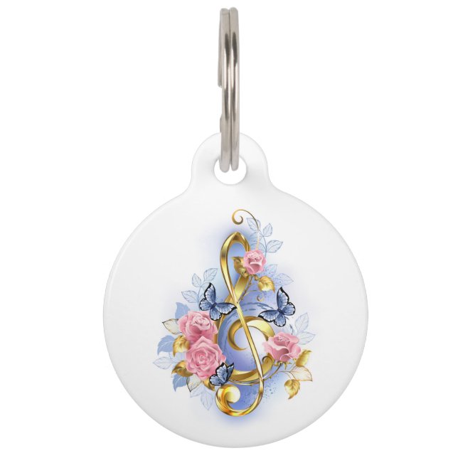 Treble cleart met roze rozen huisdierpenning (Voorkant)