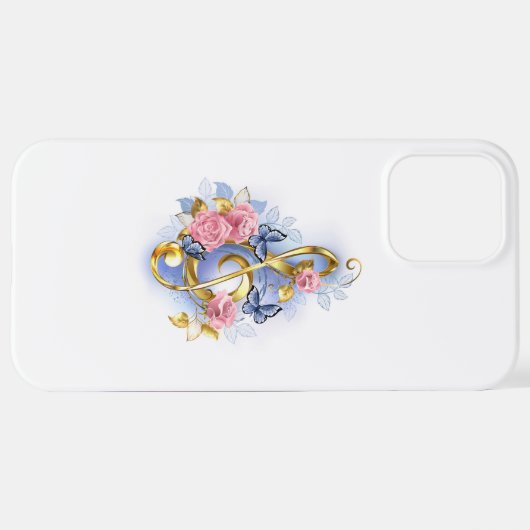 Treble cleart met roze rozen iPhone hoesje (Achterkant horizontaal)