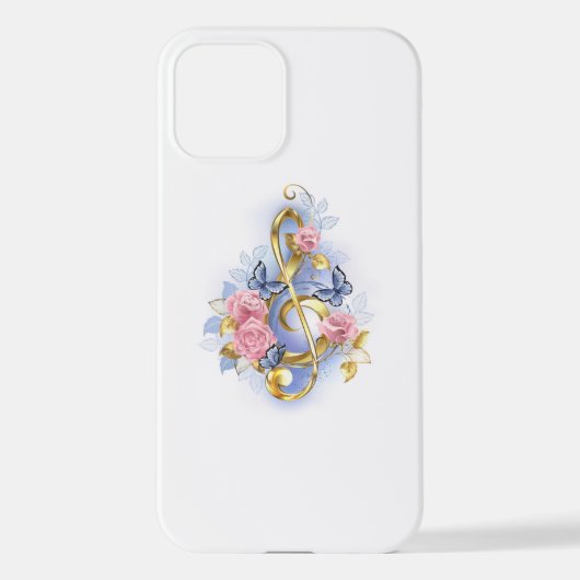 Treble cleart met roze rozen iPhone hoesje (Achterkant)