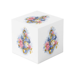 Treble cleart met roze rozen kubus