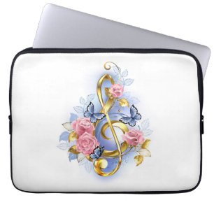 Treble cleart met roze rozen laptop sleeve
