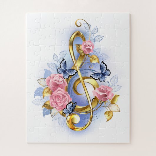 Treble cleart met roze rozen legpuzzel (Verticaal)