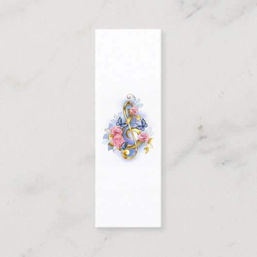 Treble cleart met roze rozen mini visitekaartje (Voorkant)