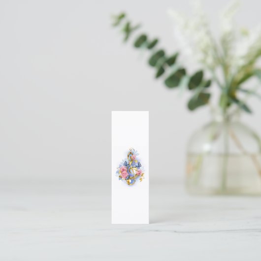 Treble cleart met roze rozen mini visitekaartje (Staand voorkant)