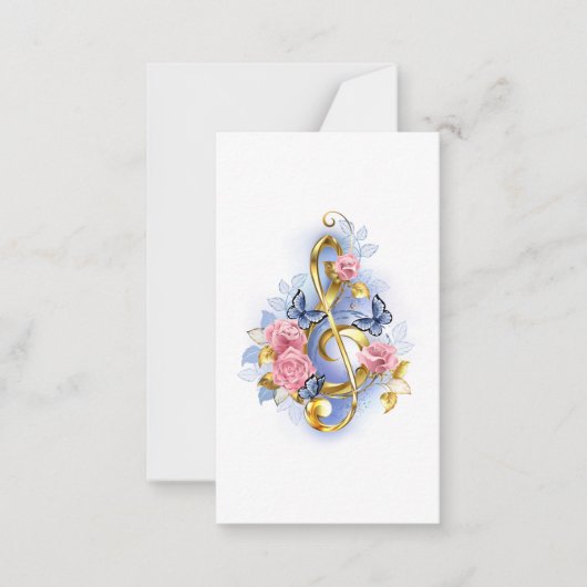 Treble cleart met roze rozen notitiekaartje (Voorkant)