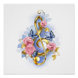 Treble cleart met roze rozen perfect poster