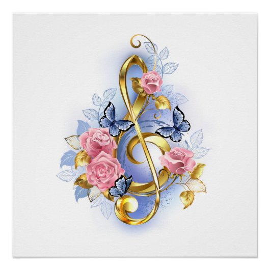 Treble cleart met roze rozen perfect poster (Voorkant)