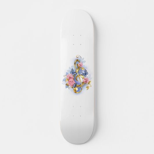 Treble cleart met roze rozen persoonlijk skateboard (Voorkant)
