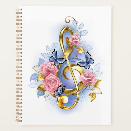 Treble cleart met roze rozen planner (Voorkant)