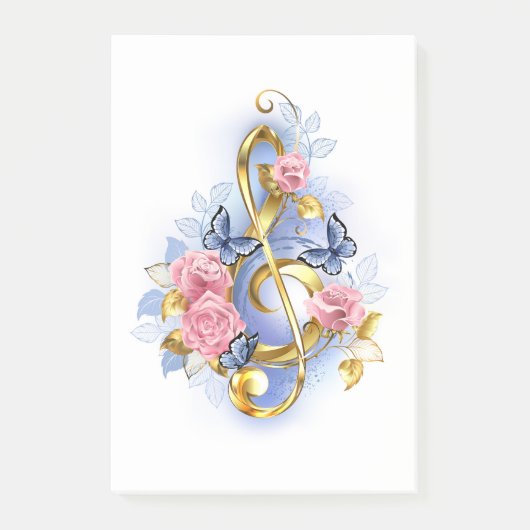 Treble cleart met roze rozen post-it® notes (Voorkant)