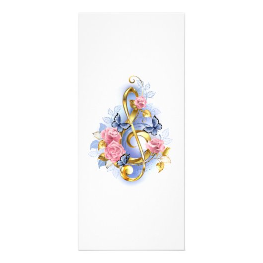 Treble cleart met roze rozen reclamekaart (Voorkant)