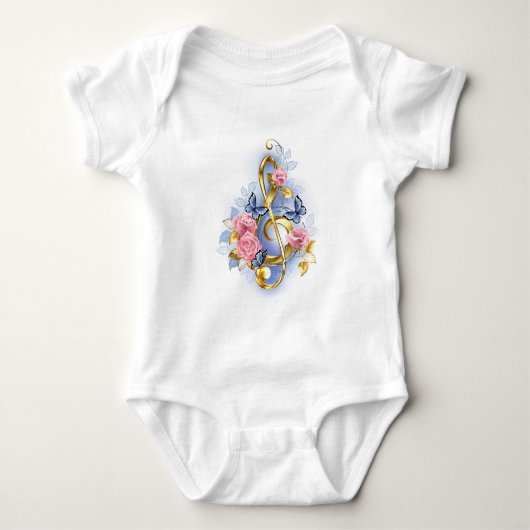 Treble cleart met roze rozen romper (Voorkant)