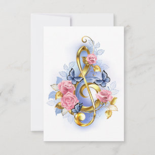 Treble cleart met roze rozen RSVP kaartje