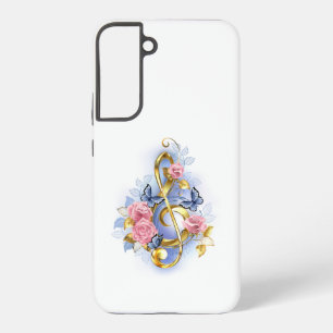 Treble cleart met roze rozen samsung galaxy hoesje