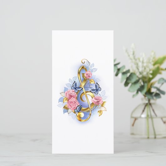 Treble cleart met roze rozen save the date (Staand voorkant)