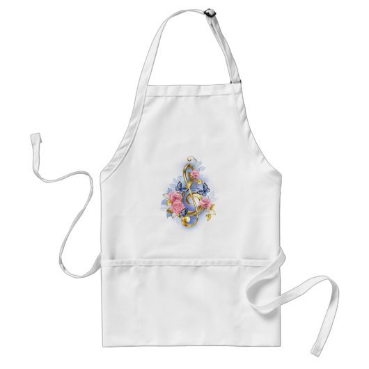 Treble cleart met roze rozen standaard schort (Voorkant)