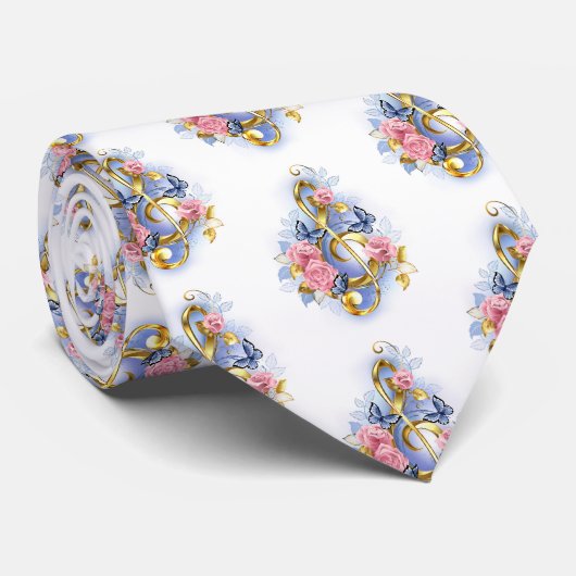 Treble cleart met roze rozen stropdas (Opgerold)