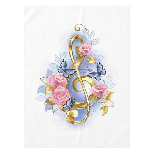 Treble cleart met roze rozen tafelkleed (Voorkant)