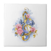 Treble cleart met roze rozen tegeltje (Voorkant)