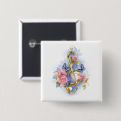 Treble cleart met roze rozen vierkante button 5,1 cm (Voorkant /achterkant)
