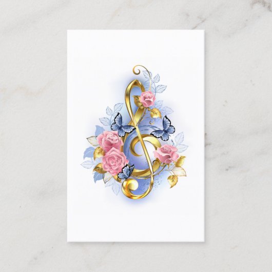Treble cleart met roze rozen visitekaartje (Voorkant)