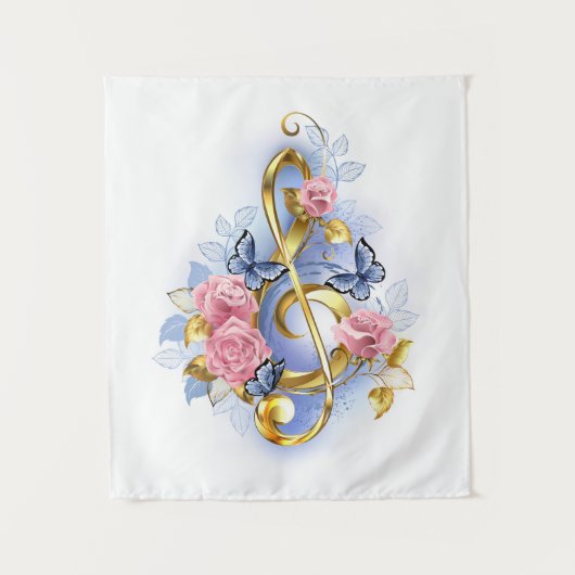 Treble cleart met roze rozen wandkleed (Voorkant)