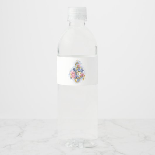 Treble cleart met roze rozen waterfles etiket (Voorkant)