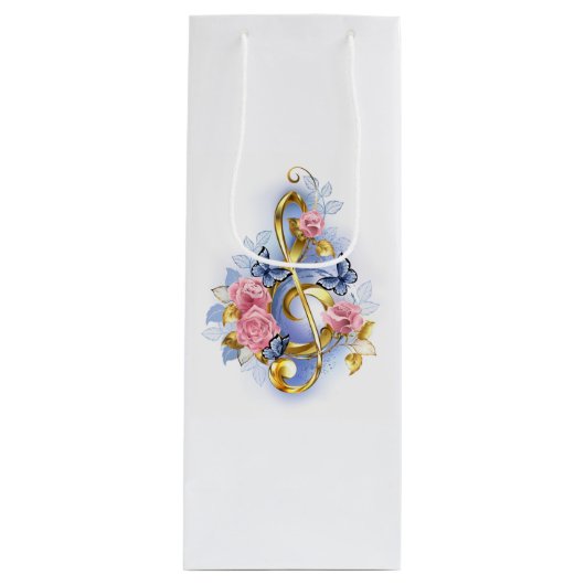 Treble cleart met roze rozen wijn cadeautas (Voorkant)