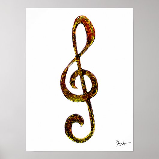 Treble Clef Art - Hand Carved and Digitized Poster (Voorkant)