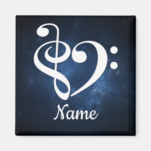 Treble Clef Bass Clef Heart Blue Nebula Gepersonal Magneet (Voorkant)