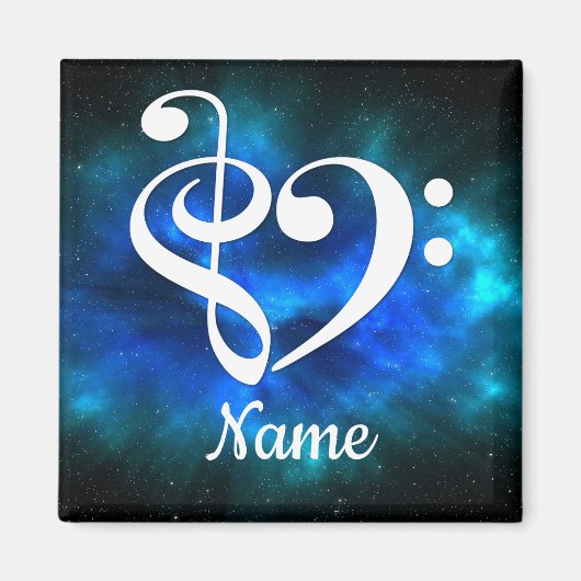 Treble Clef Bass Clef Heart Blue Nebula Gepersonal Magneet (Voorkant)