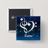 Treble Clef Bass Clef Heart Blue Nebula Gepersonal Vierkante Button 5,1 Cm (Voorkant /achterkant)