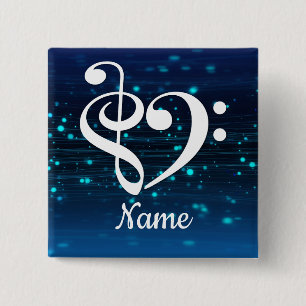 Treble Clef Bass Clef Heart Blue Nebula Gepersonal Vierkante Button 5,1 Cm