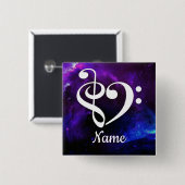 Treble Clef Bass Clef Heart Blue Nebula Gepersonal Vierkante Button 5,1 Cm (Voorkant /achterkant)