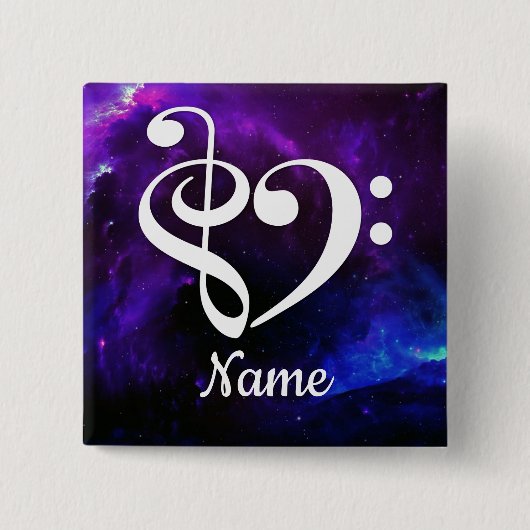 Treble Clef Bass Clef Heart Blue Nebula Gepersonal Vierkante Button 5,1 Cm (Voorkant)