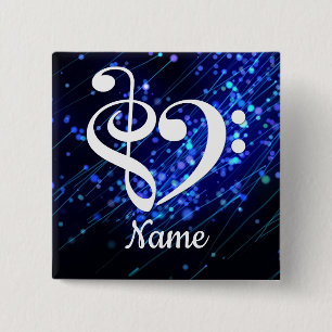 Treble Clef Bass Clef Heart Blue Nebula Gepersonal Vierkante Button 5,1 Cm